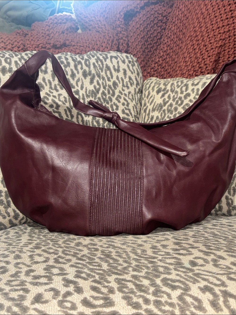 Maroon oversize crescent shoulder bag oversize faux leather large burgundy purse